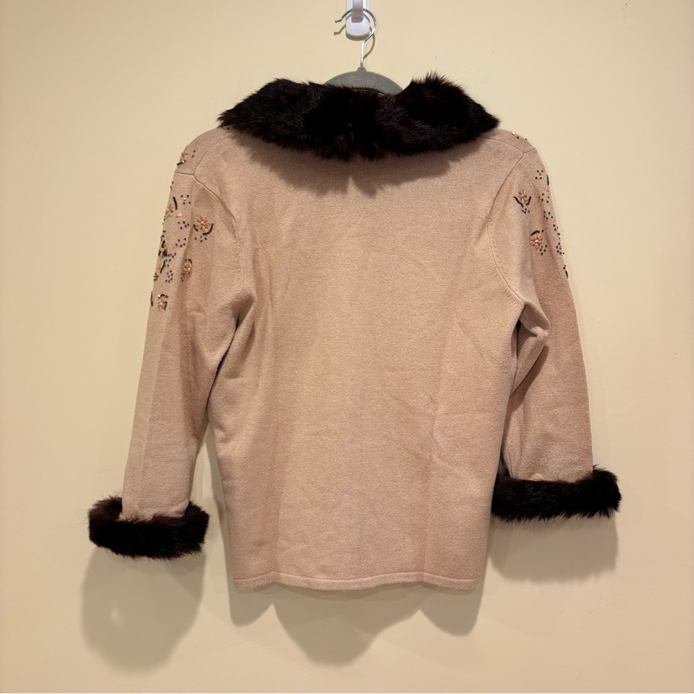 IRKA by 8998 Beaded Cardigan with Genuine Rabbit Fur Trim – Medium - Picture 6 of 6